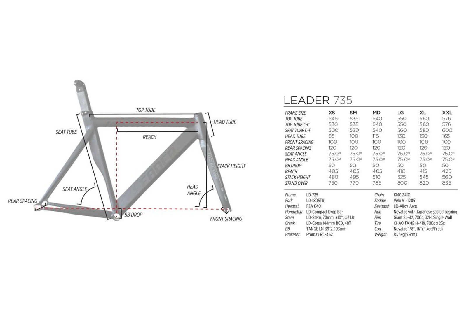 ☆ LEADER BIKE 735 TR リーダー バイク フレーム セット ピスト 